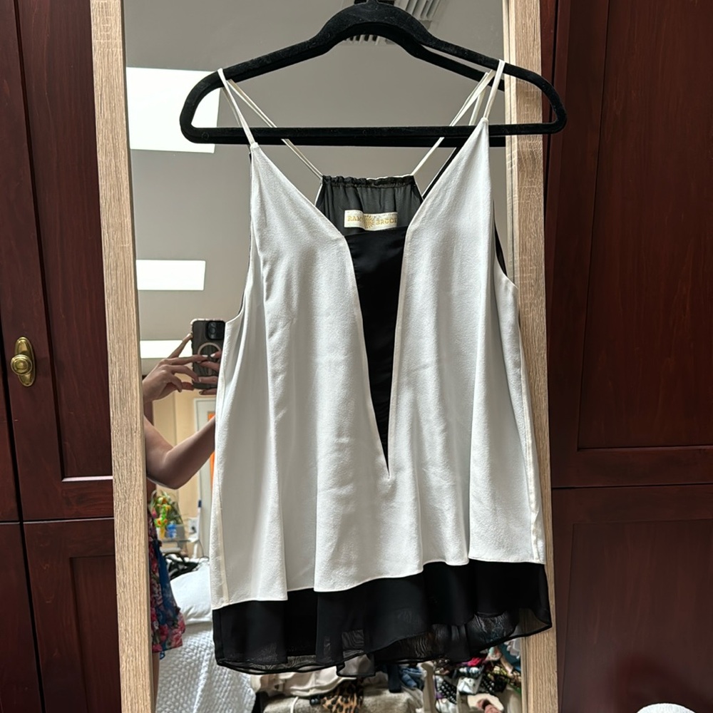 Ramy Brook black and white sheer tank top